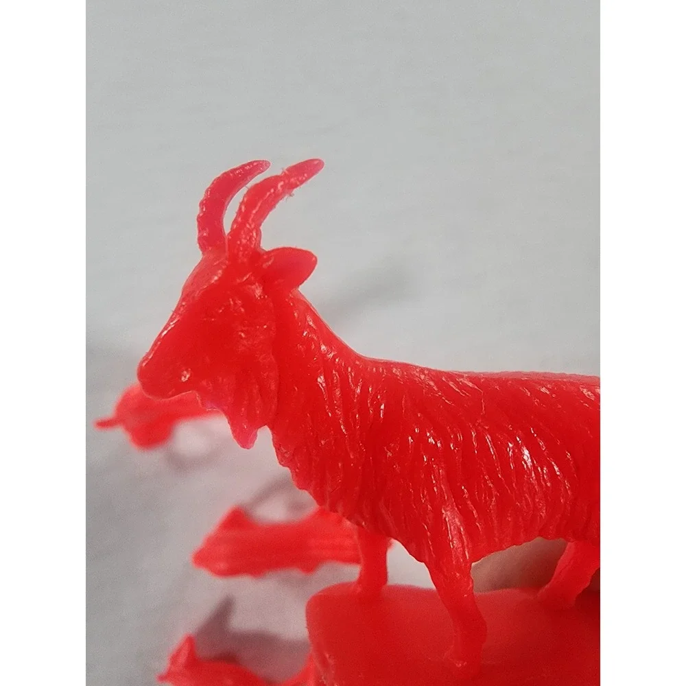 VIntage Farm Animal Figurines Red Plastic Dog Goat Sheep Set of 6
